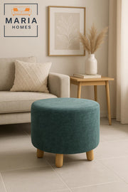 Round Green Velvet Ottoman Stool Ð with Wooden Legs for Living Room & Bedroom