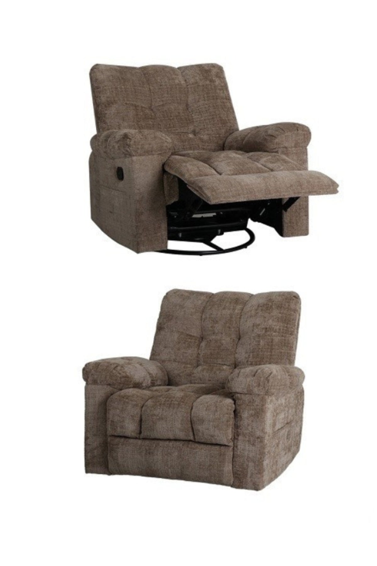 Brown Fabric Recliner Chair with Swivel, Rocking & Footrest Ð Comfortable Lounge Seating