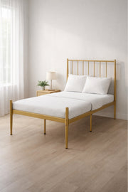 Gold Metal Single Bed Frame with Vertical Headboard gold metal single / Base