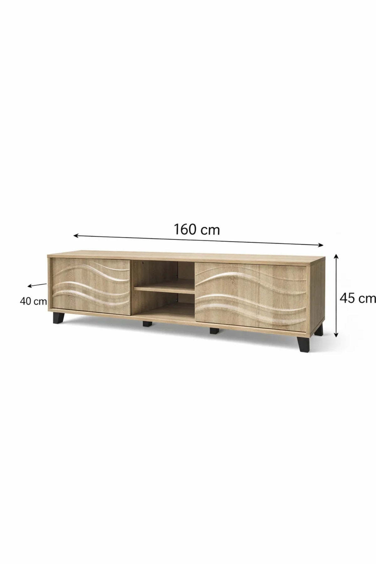 Modern Wooden TV Stand with Wave Panel Doors √ê Contemporary Entertainment Console