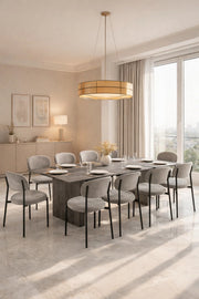 Contemporary 11-Piece Dining Set with Grey Stone Finish Table and Ten Modern Fabric Chairs