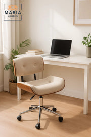 Beige Mid-Century Office Chair, Adjustable Swivel Desk Chair with Wheels & Cushioned Seat