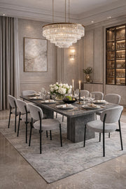 Luxury 8-Person Grey Dining Table Set with Modern Stone Effect Top and Upholstered Chairs for Home