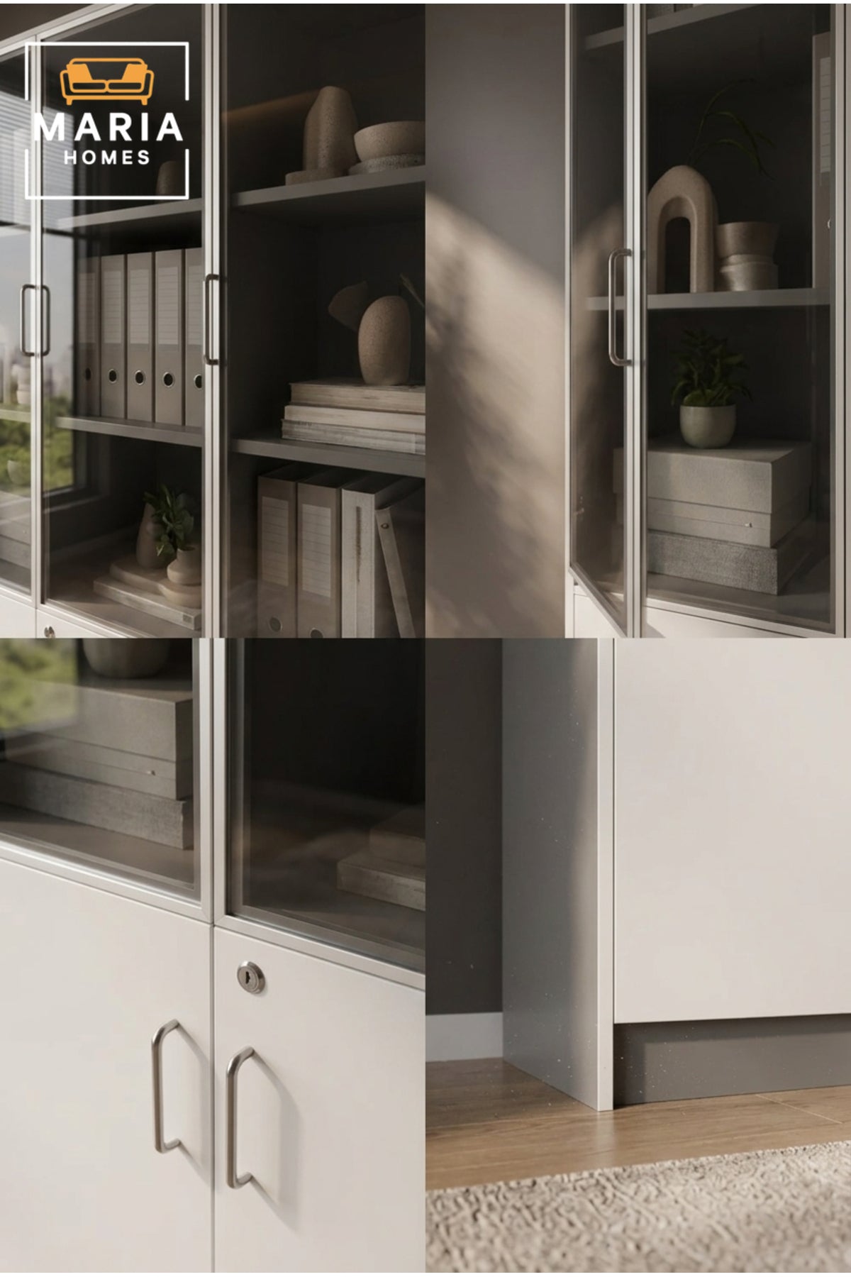 Modern Office Storage Cabinet with Glass Doors √ê Lockable Display & Filing Cabinet