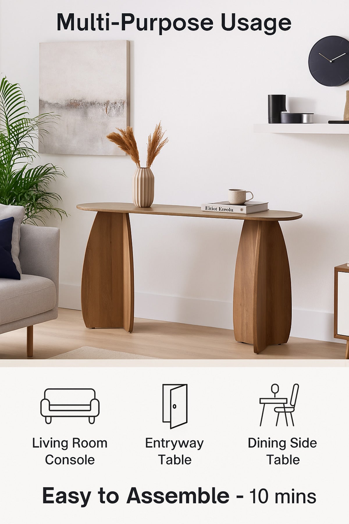 Modern Console Table 140_40_80 cm Ð Brown Wooden Base with Beige Top for Entryway & Living Room