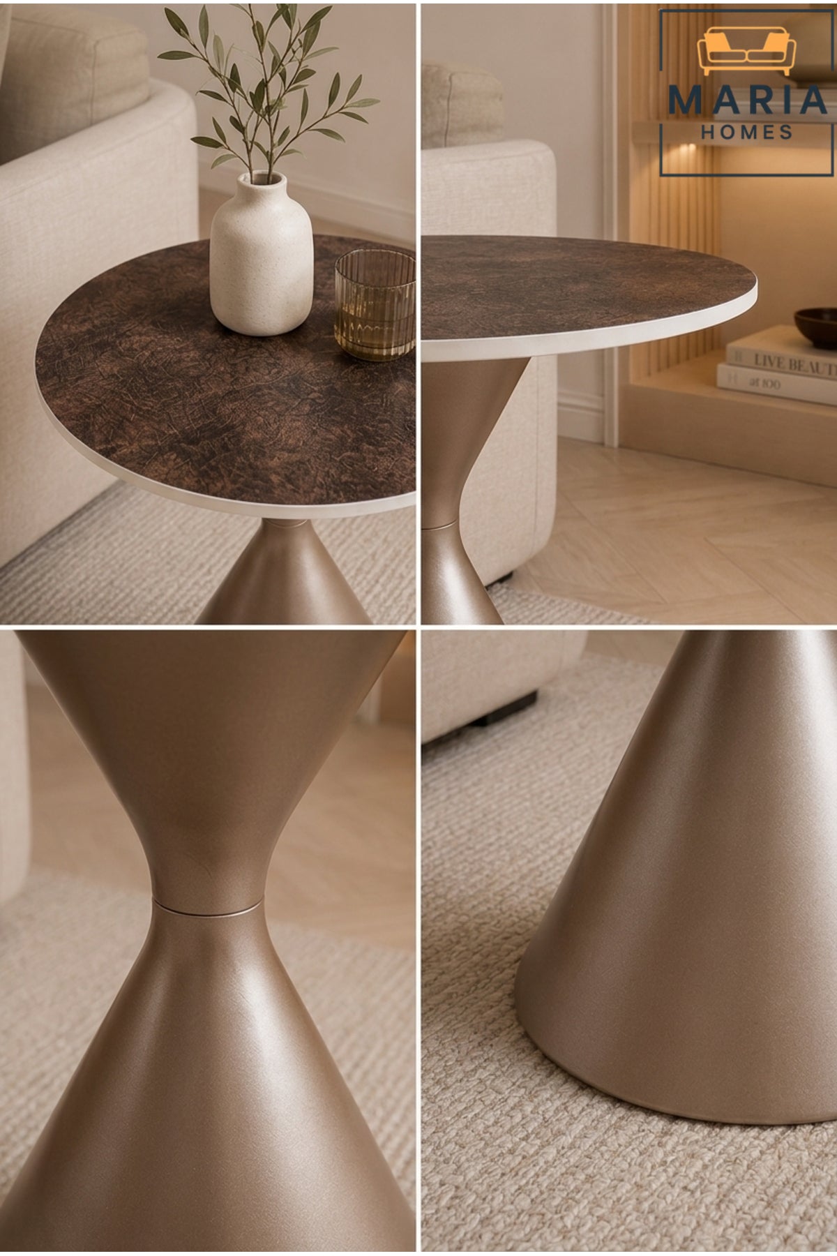 Modern Round Accent Side Table √ê Luxury Pedestal End Table with Marble-Look Top for Living Room & Bedroom