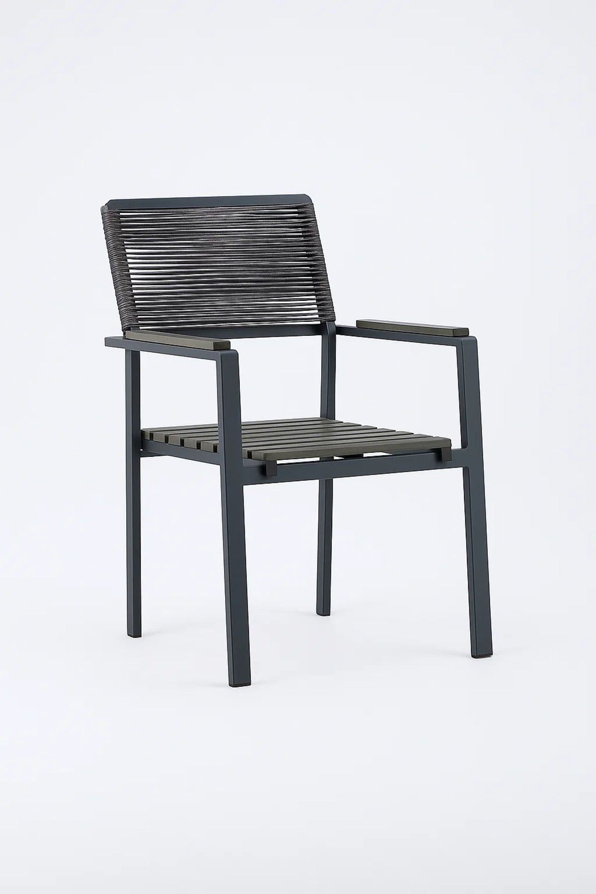 Outdoor Dining Chair with Armrest Weather Resistant Metal Frame Modern Patio Garden Chair Grey