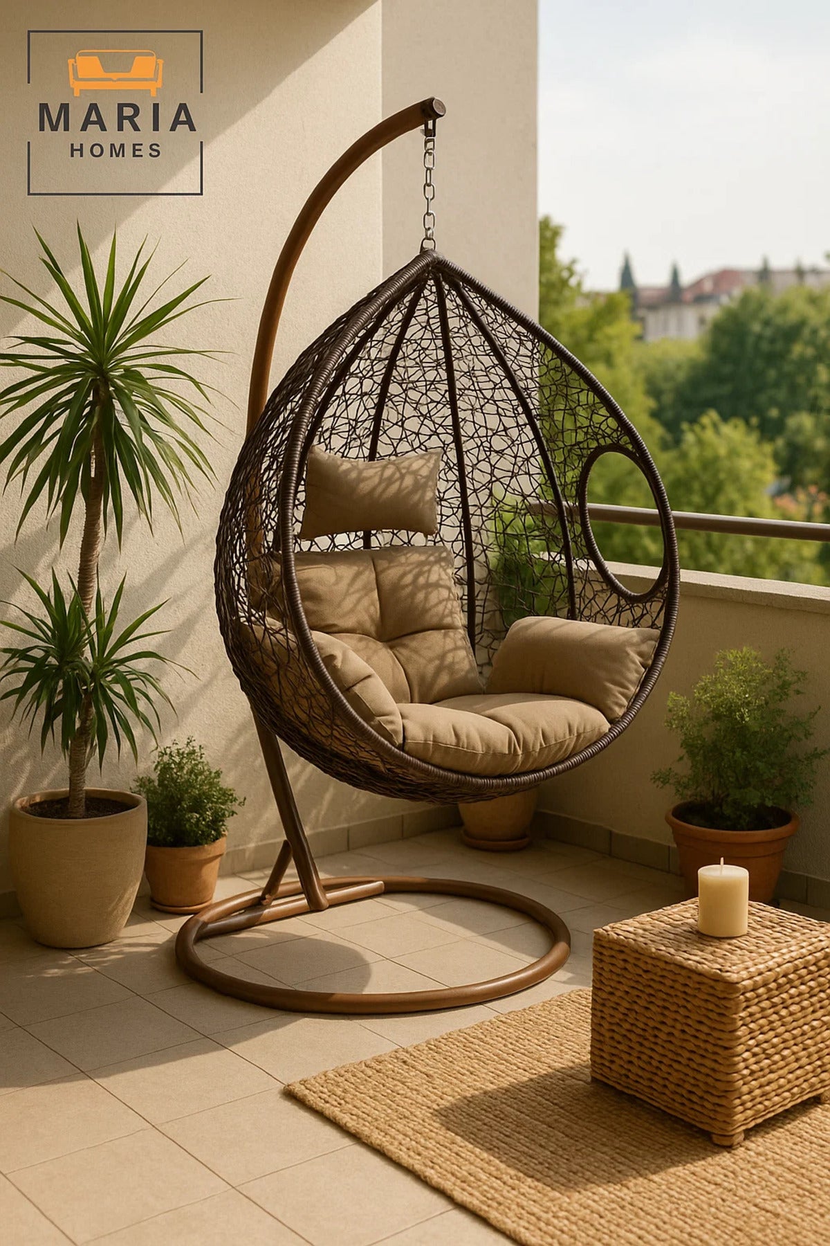 Rattan Hanging Egg Chair with Stand for Indoor Outdoor Balcony Garden Patio | Comfortable Swing