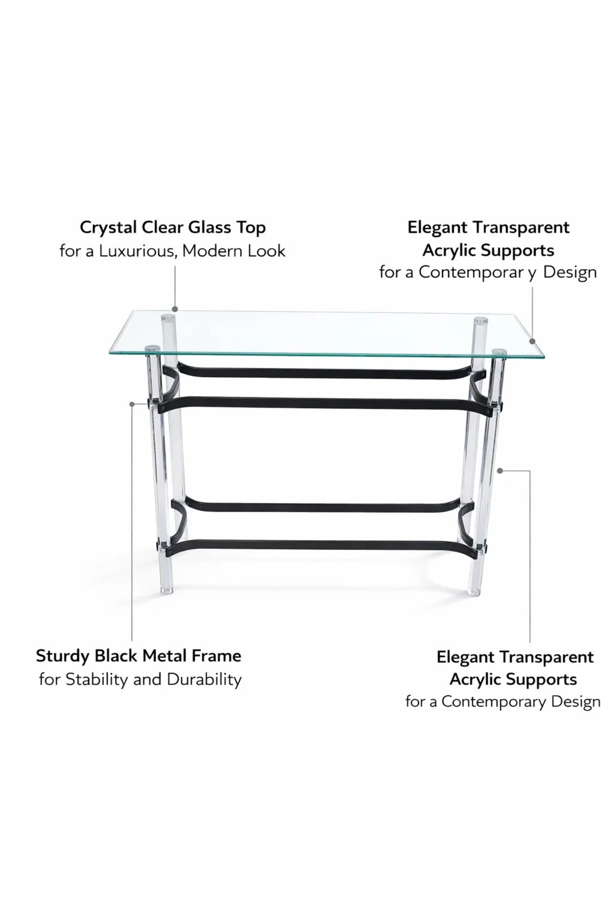 Elegant Acrylic and Glass Console Table with Black Accents Modern Hallway Entryway Furniture 120cm