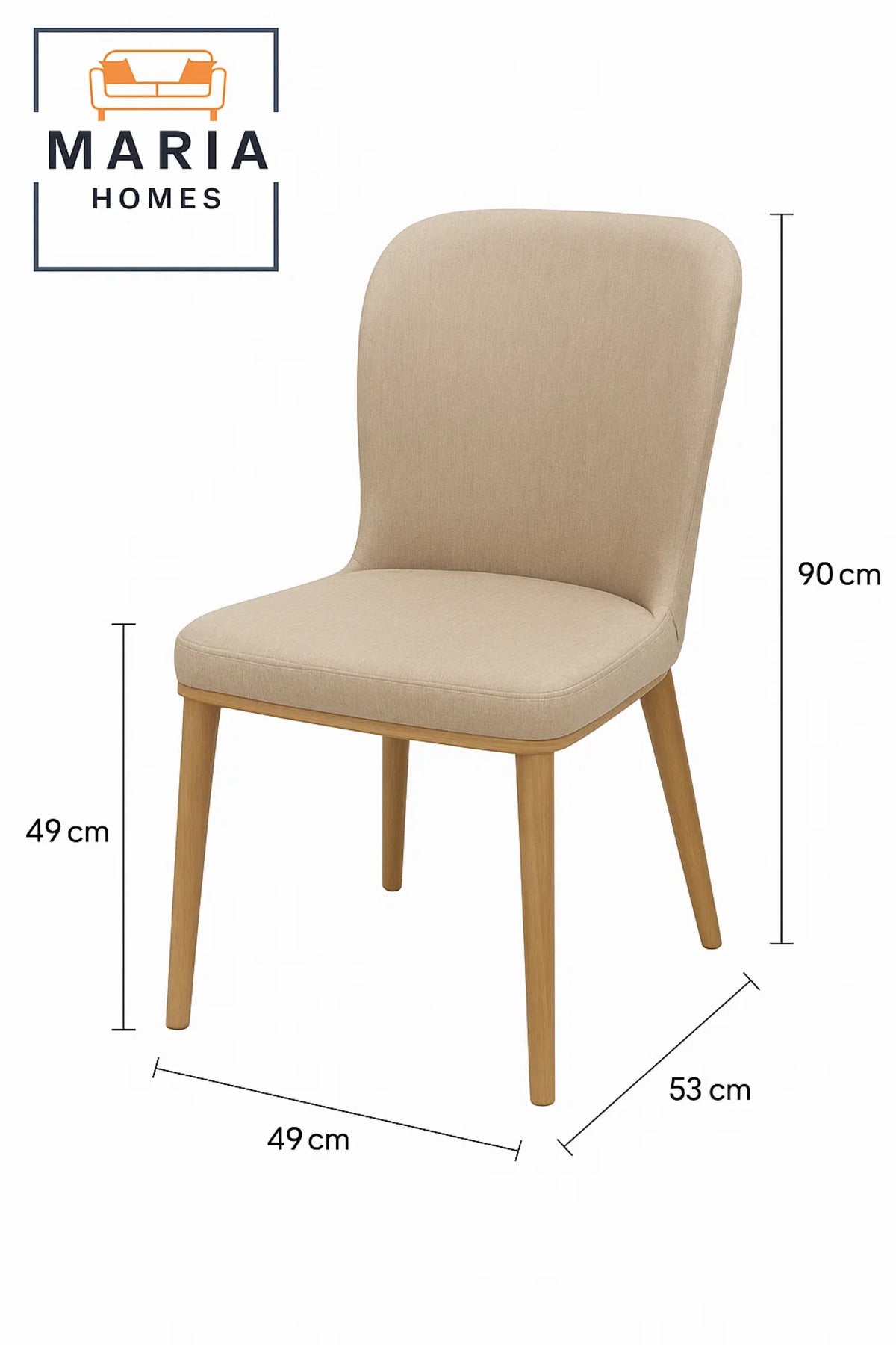 Beige Fabric Dining Chair Ð Upholstered Padded Seat With Wooden Legs For Home, Office, Or CafŽ