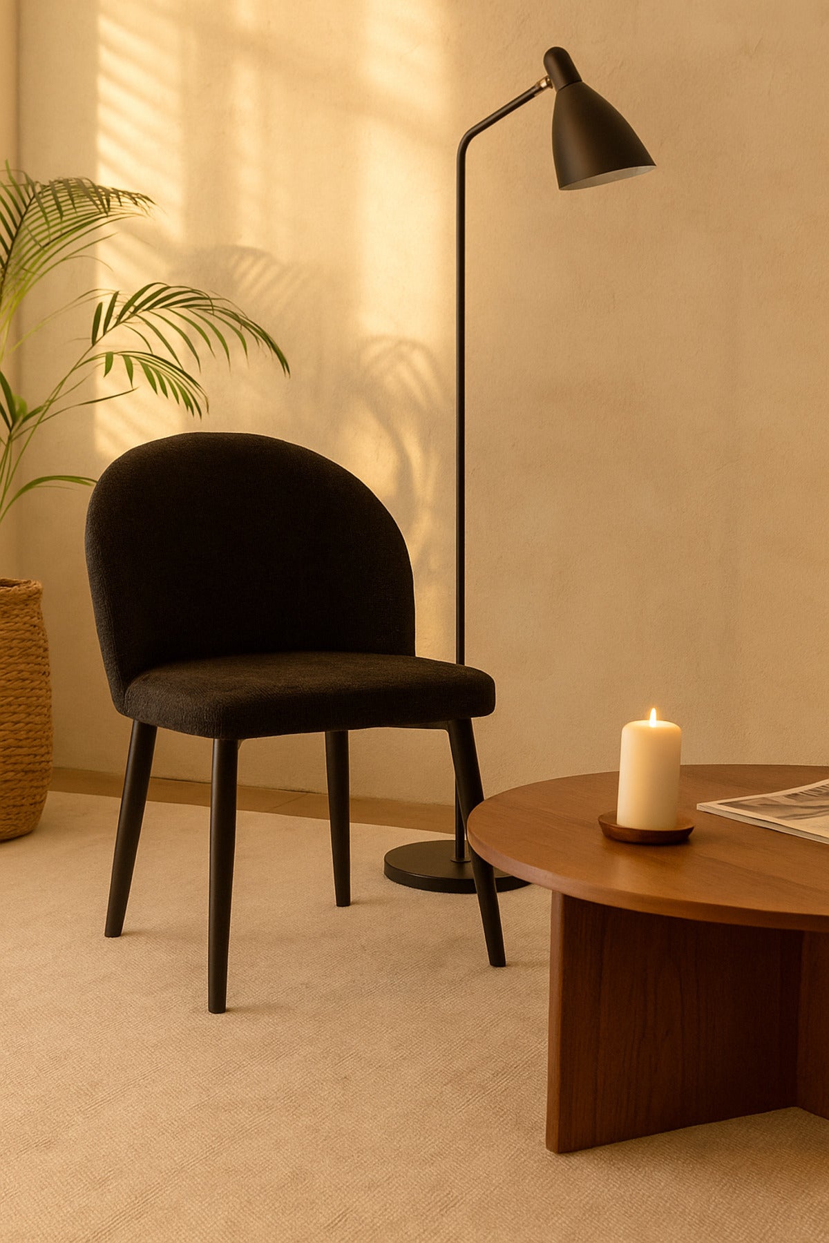 Black Fabric Dining Chair Ð Modern Upholstered Curved Back Chair with Metal Legs for Dining Room