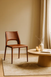 Red Brown PU Leather Dining Chair Ð Modern Full Leather Minimalist Chair for Dining Room & Office