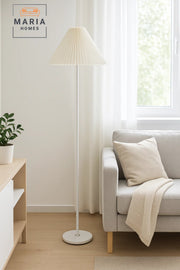 Slim White Floor Lamp with Pleated Cone Shade