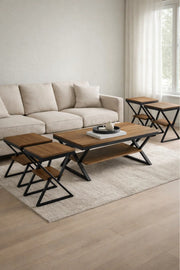 Modern 5-Piece BROWN Center Table Set with Metal Frame and Wood Finish