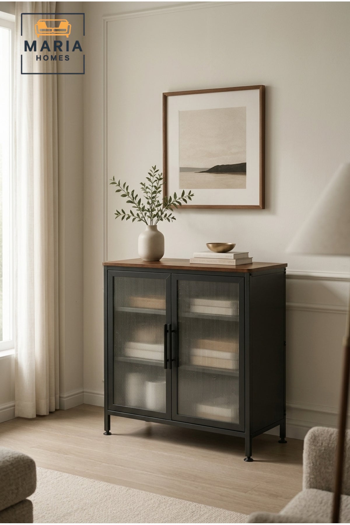 Industrial Metal Storage Cabinet with Fluted Glass Doors Ð Modern Display & Organization Cabinet