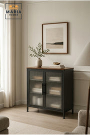 Industrial Metal Storage Cabinet with Fluted Glass Doors Ð Modern Display & Organization Cabinet