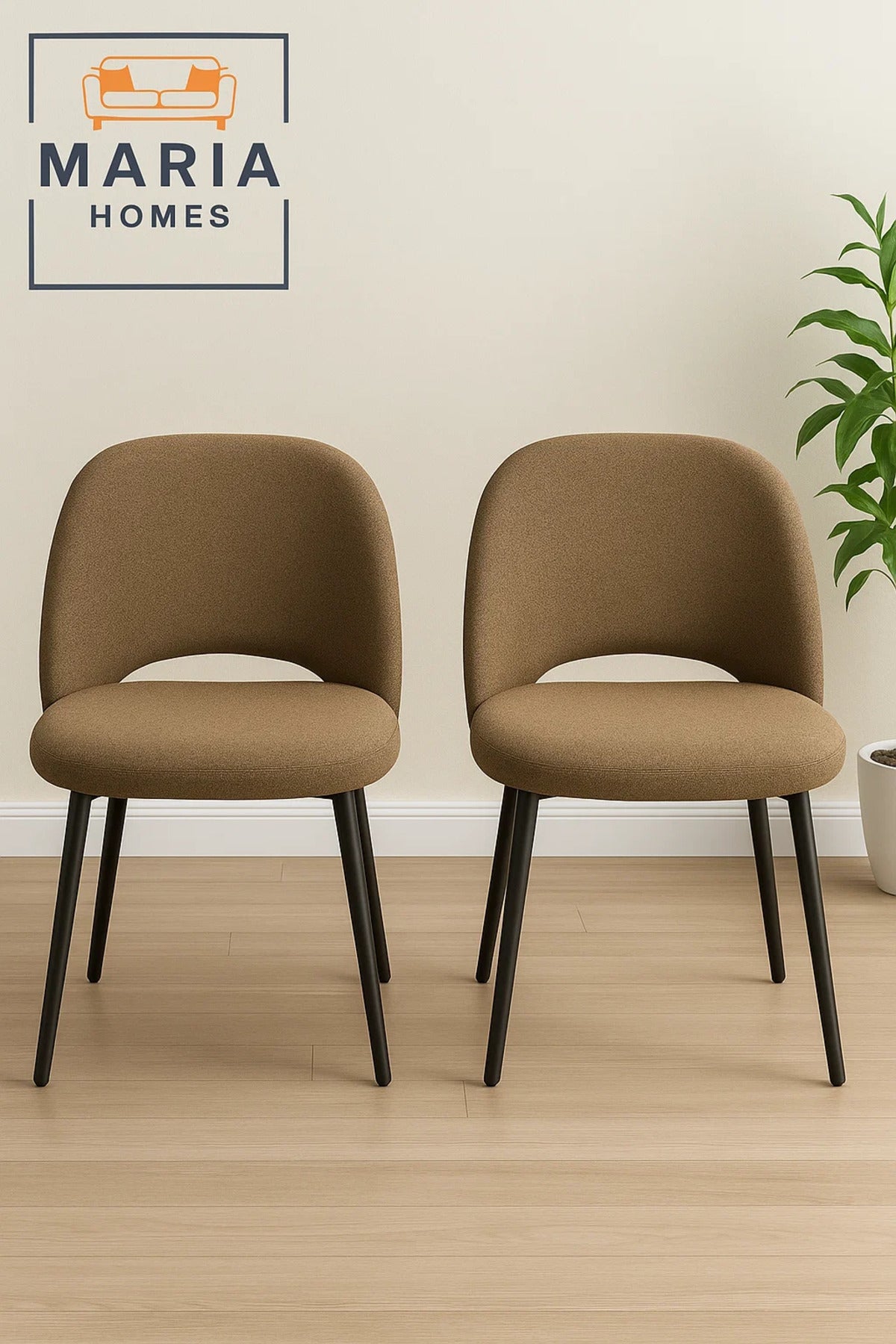 Contemporary Brown Fabric Lounge Chair Ð Curved Back Upholstered Seat with Black Metal Legs
