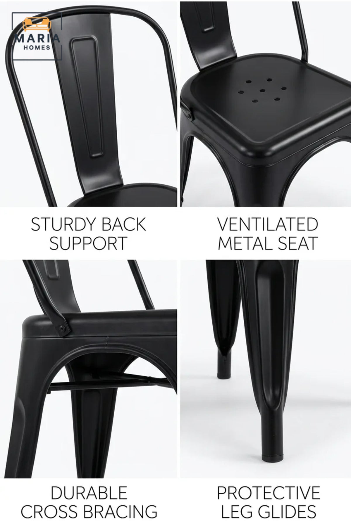 Modern Black Outdoor Chair – Stackable Patio Chair for Garden, Balcony, Café & Outdoor Dining
