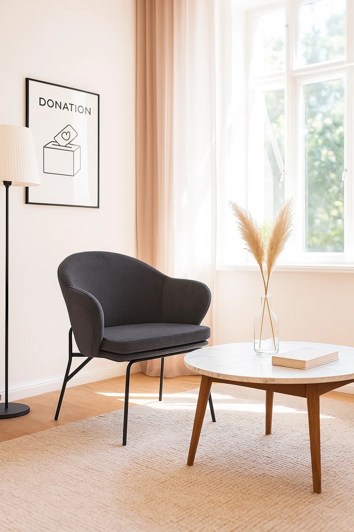 Dark Grey Accent Armchair, Modern Fabric Lounge Chair for Living Room, Office Cabin & Study Room