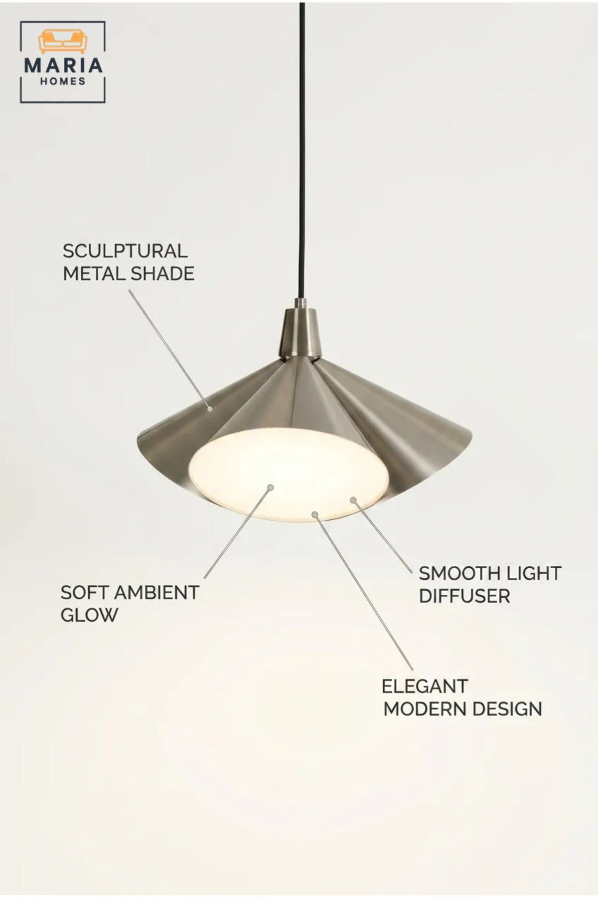 Modern Pendant Light with Sculptural Metal Shade and Diffuser, Hanging Ceiling Lamp for Dining Room, Kitchen Island, Living Room, Café and Restaurant