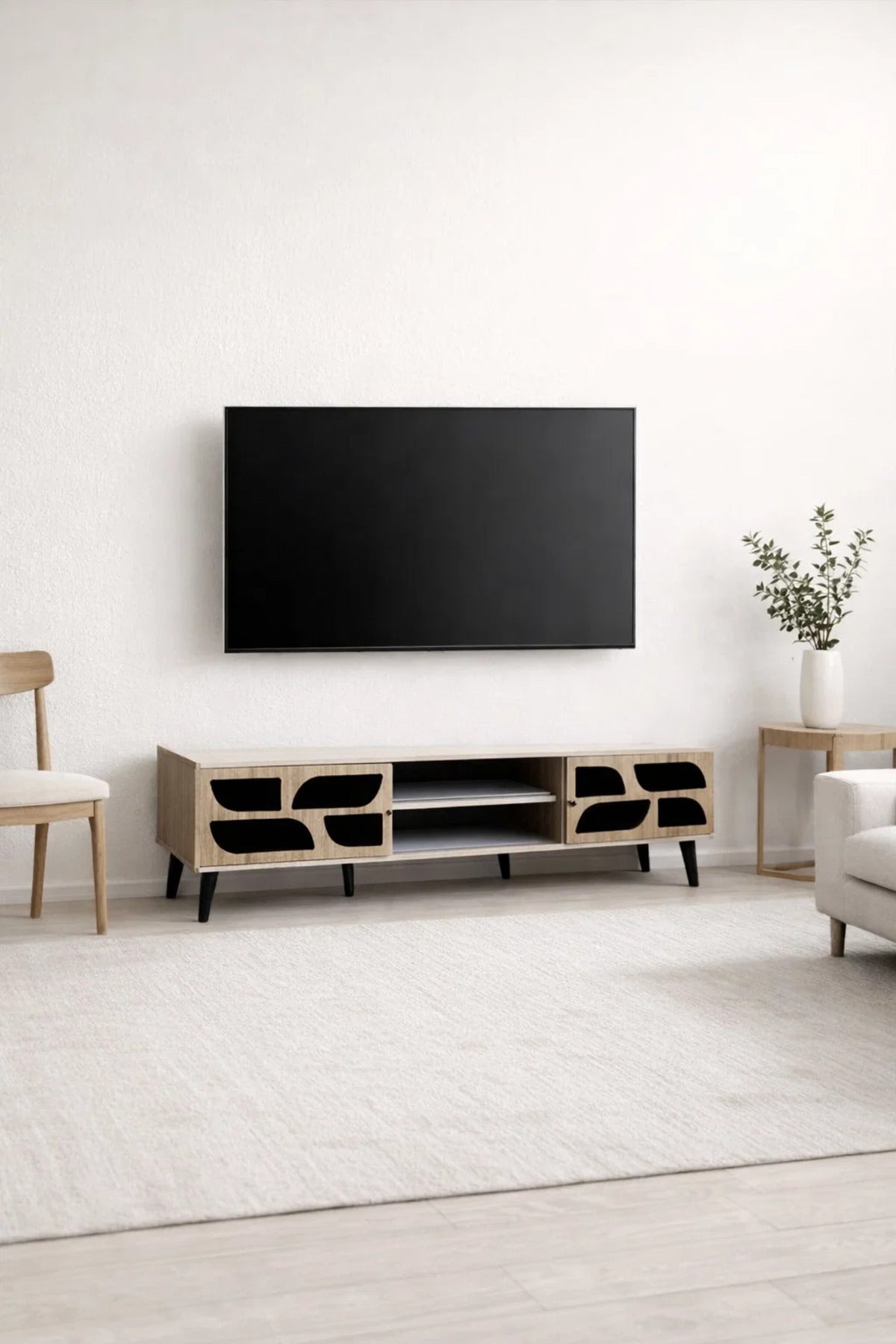 Modern Beige TV Stand Media Console 180cm with Storage for Living Room Entertainment Center Unit