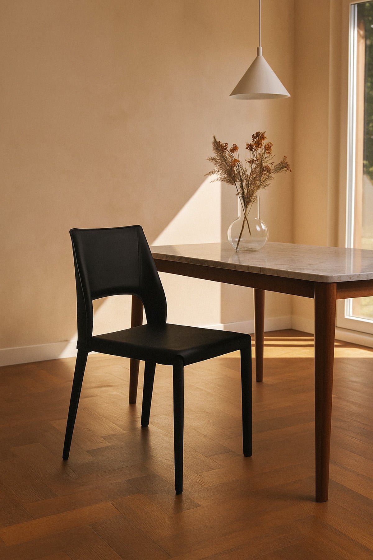 Black PU Leather Dining Chair Ð Modern Minimalist Full Leather Chair for Dining Room & Office
