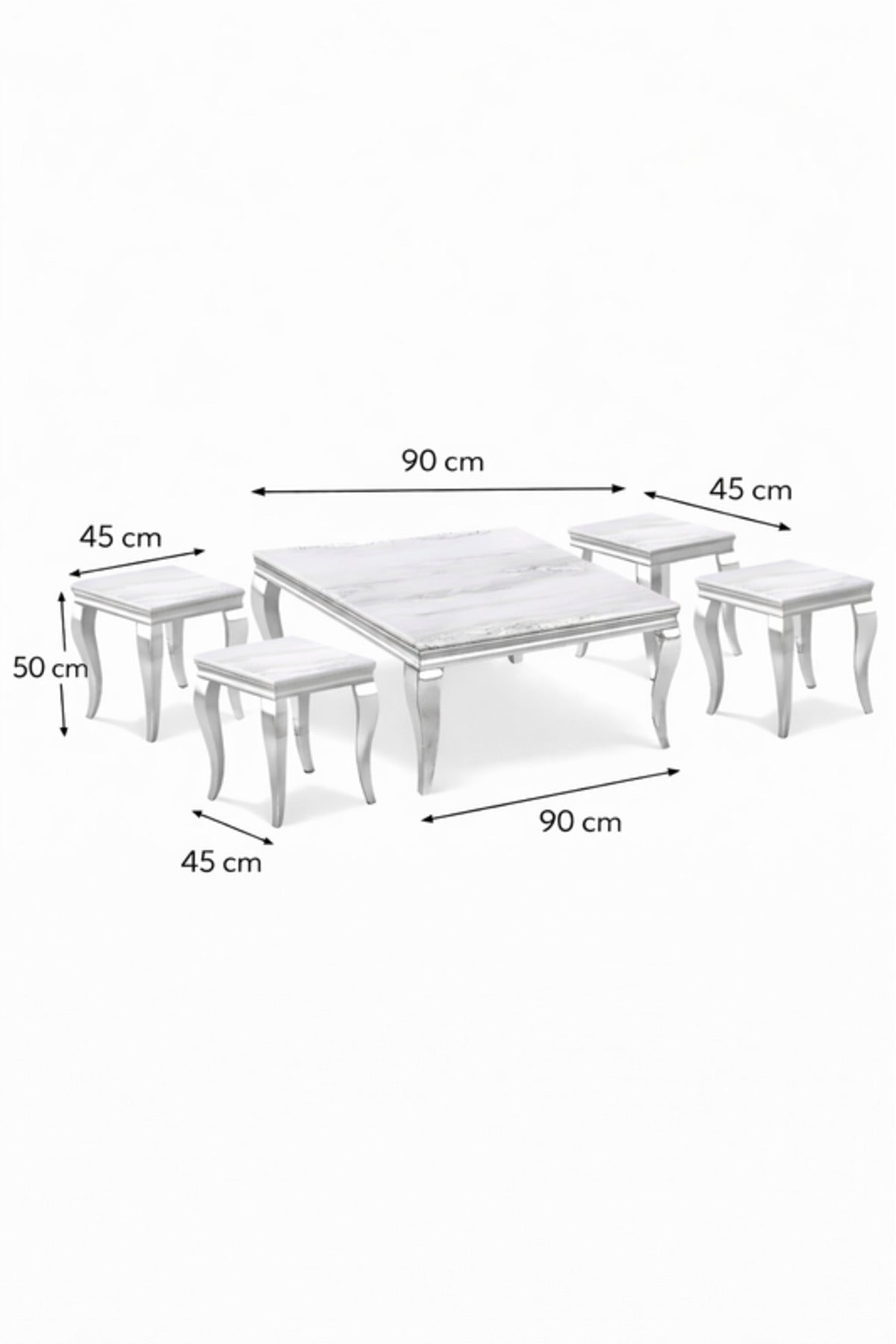 Silver Marble Style Coffee Table Set with 4 Side Tables silver marble style Center
