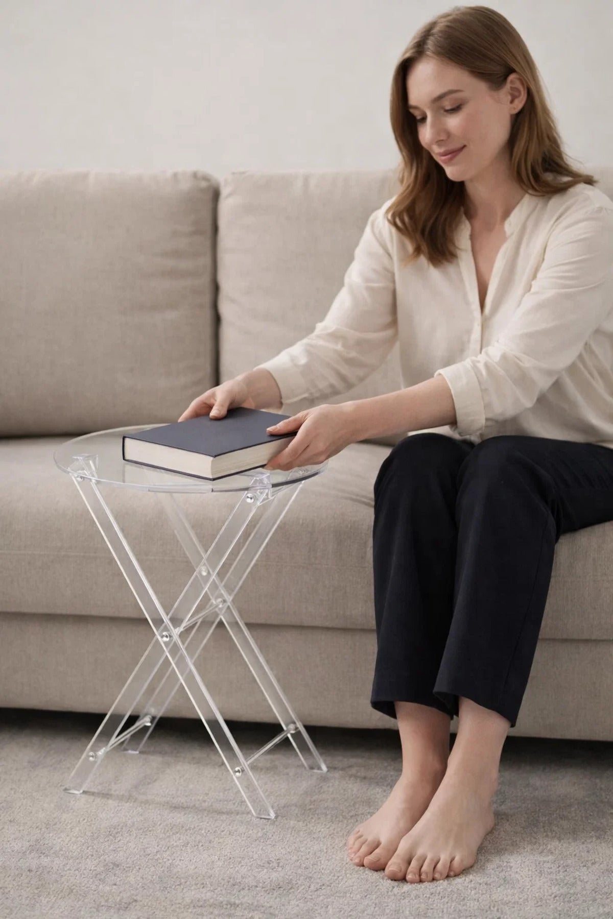 Modern Clear Acrylic Folding Side Table Set with Stand Transparent Tray Table for Living Rooms