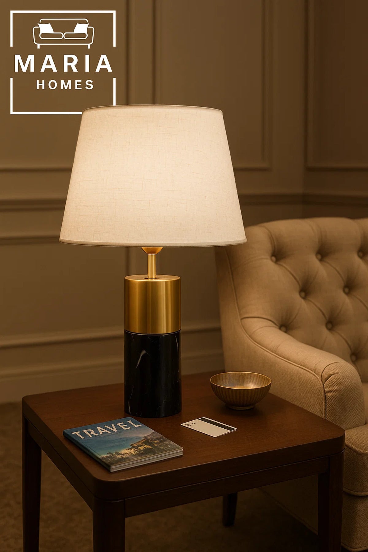 Black Marble and Gold Accent Table Lamp