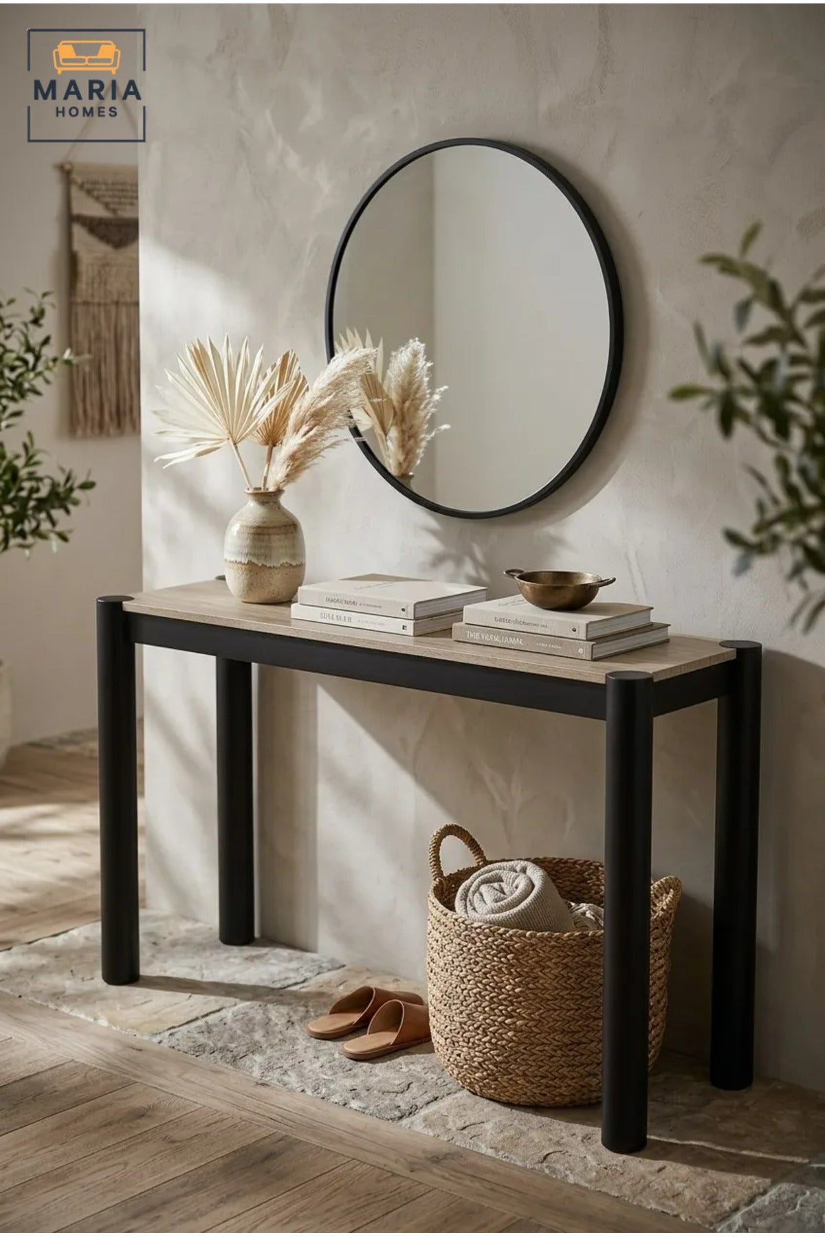 Modern Console Table with Wood Effect Top and Four-Leg Frame, Narrow Entryway Table for Hallway, Living Room, Foyer, Office and Reception Area