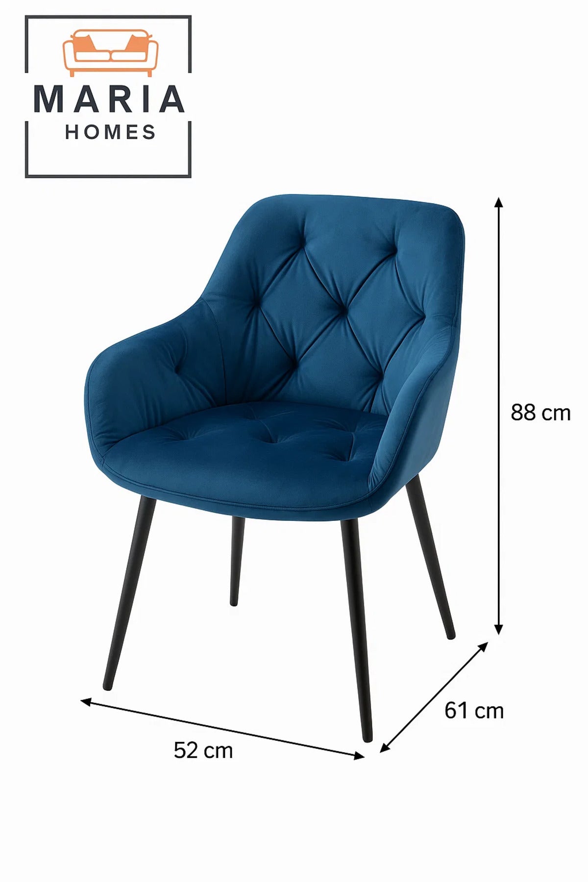 Royal Blue Velvet Armchair Ð Tufted Upholstered Chair with Black Legs for Home, Office, or Lounge