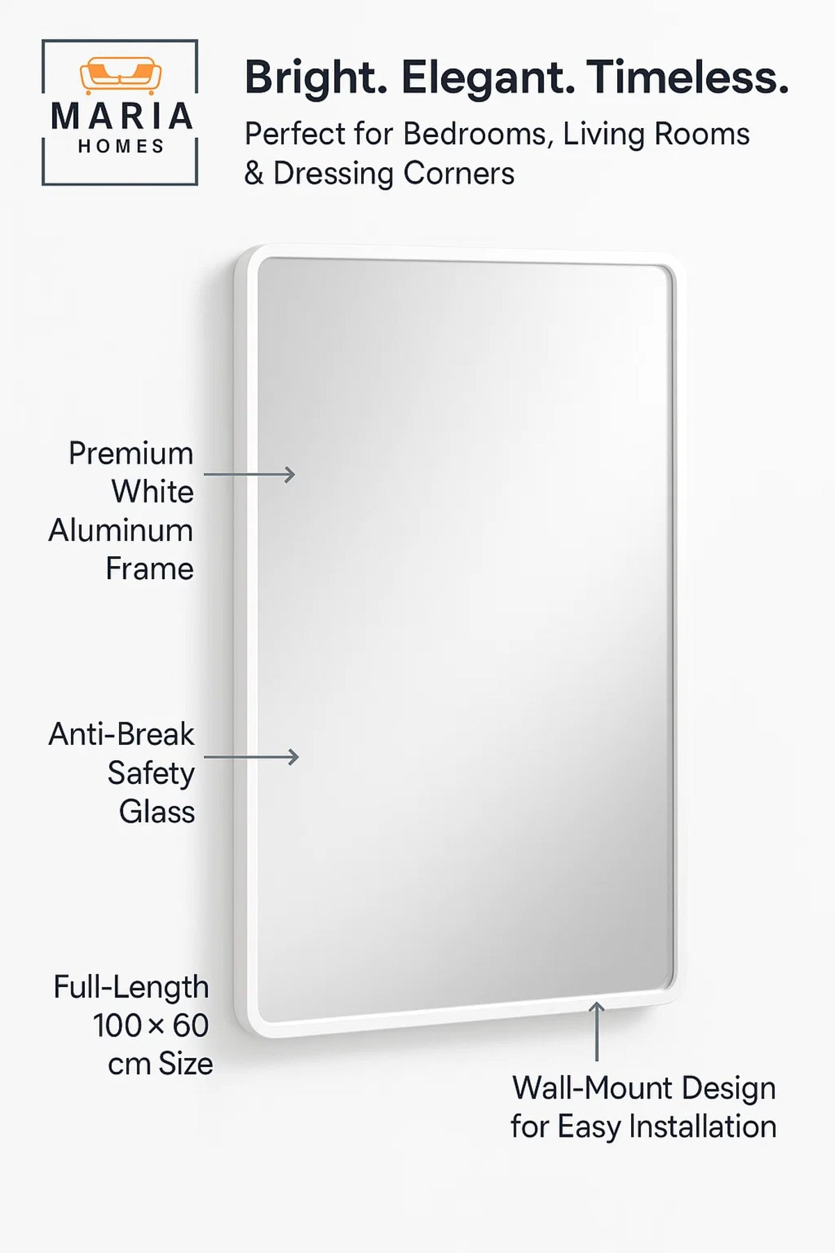 Elegant White Wall Mirror for Bathroom Bedroom Living Room Dressing & Home D≈Ωcor √ê 100_60 cm