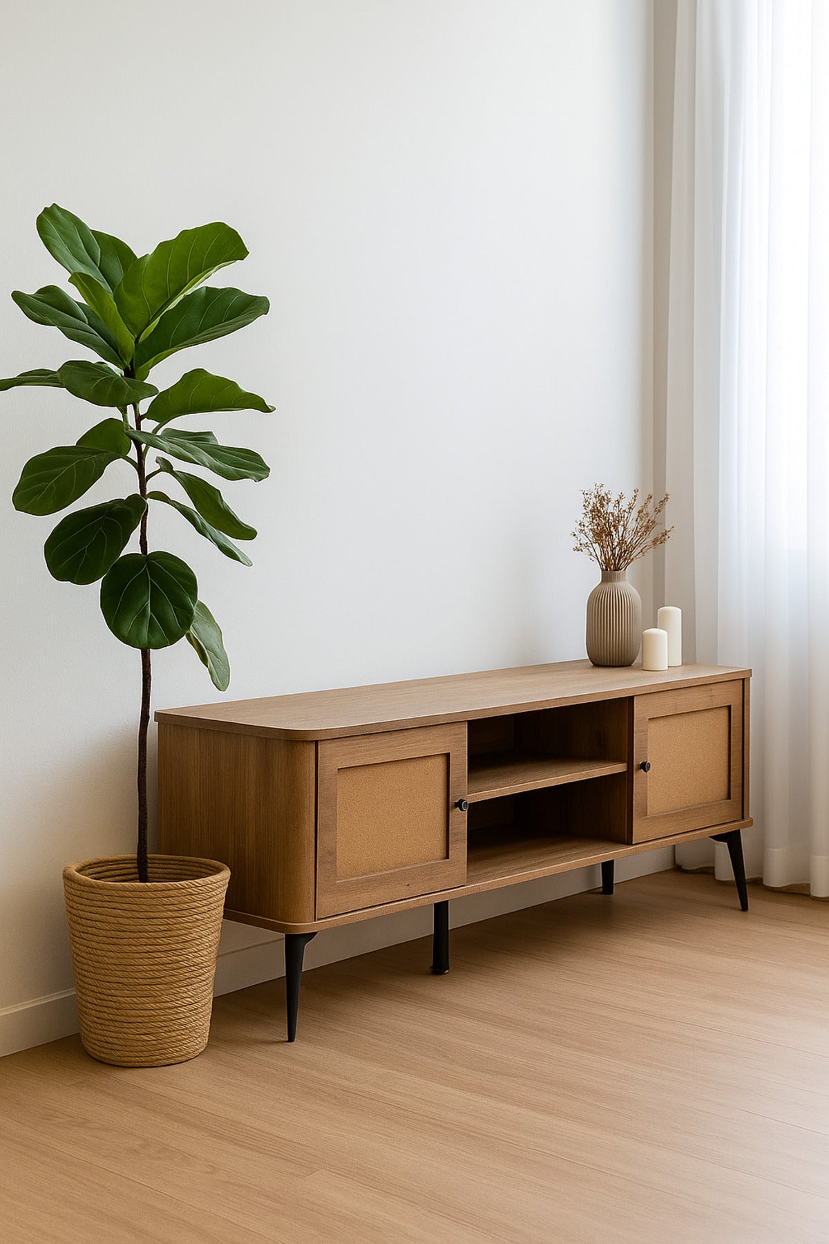 Brown Wooden TV Stand with Storage | Modern TV Cabinet with Shelves & Side Doors | 180_40_50 cm