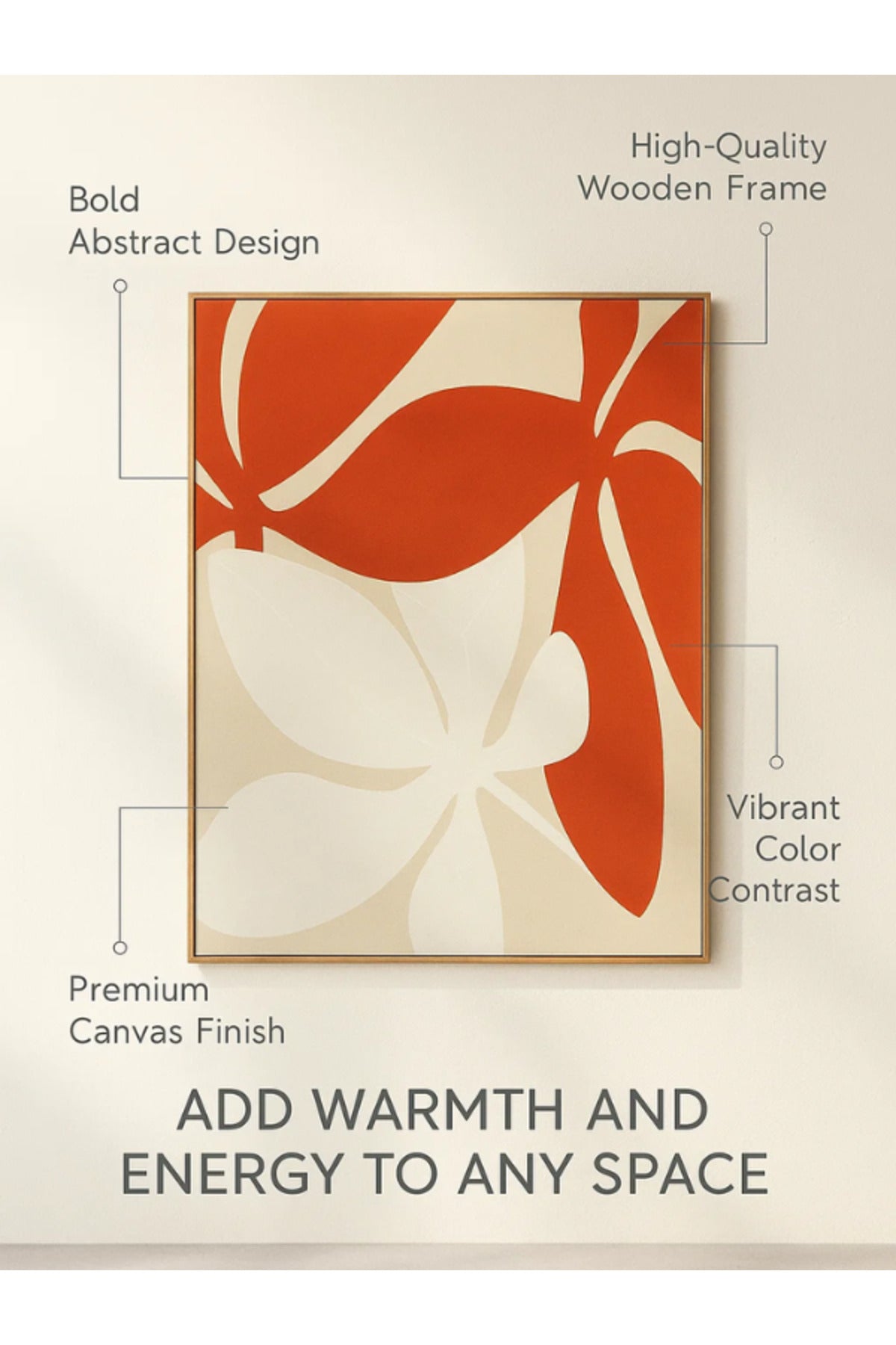 3D Abstract White & Orange Floral Canvas Wall Art with Wooden Frame Ð 120_80 cm