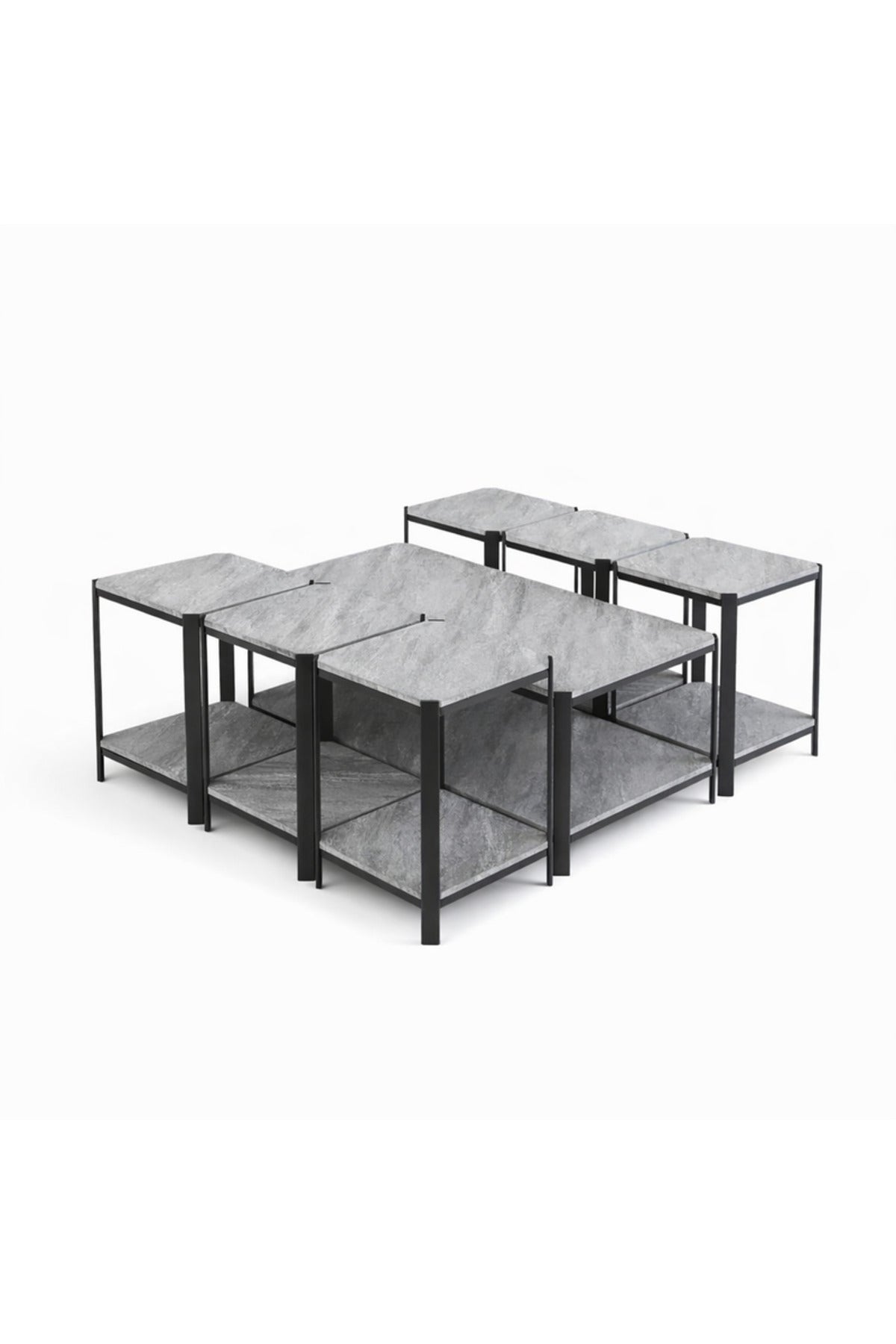 Modern Grey Coffee Table Set with Side Tables and Storage Shelves modern grey coffee