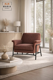 Modern Upholstered Armchair Red Comfortable Accent Chair with Metal Frame