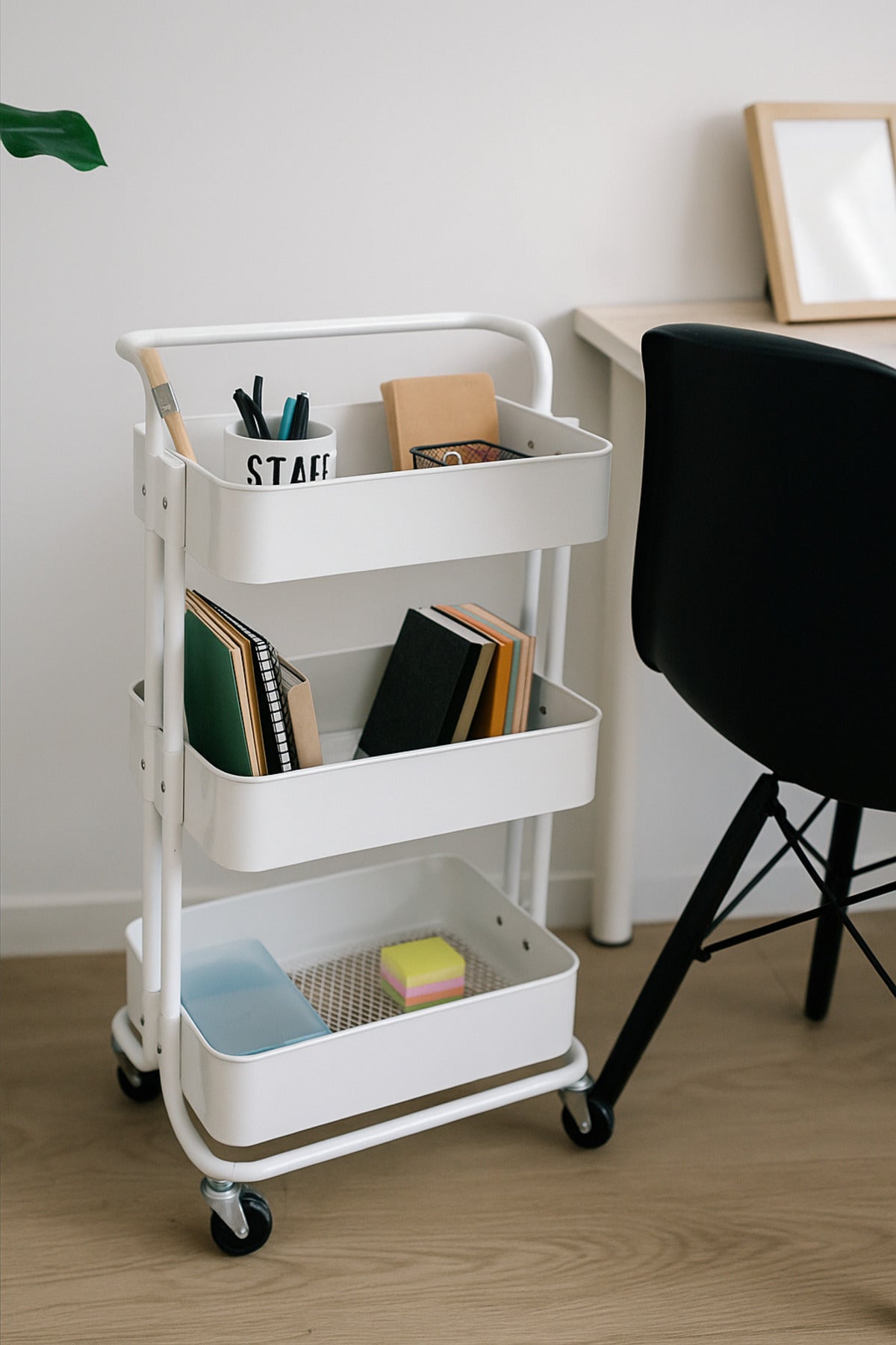 3-Layer White Metal Storage Trolley with Wheels Ð Multi-Purpose Rolling Organizer Cart