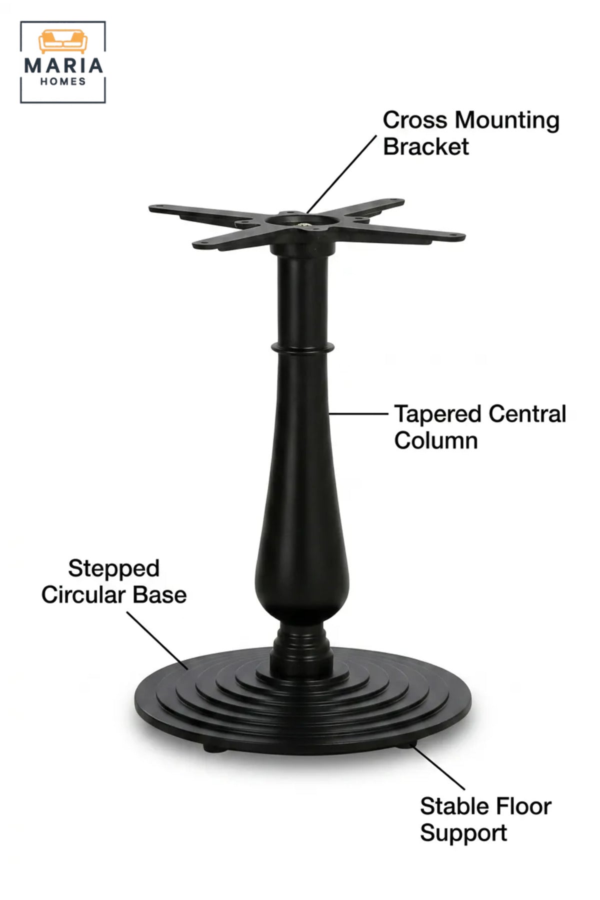 Black Classic Pedestal Dining Table Base with Decorative Central Column and Round Support – 71 cm for Home, Café and Restaurant Use