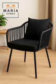 Black Outdoor Rope Chair with Cushions Ð Modern Patio or Balcony Seating