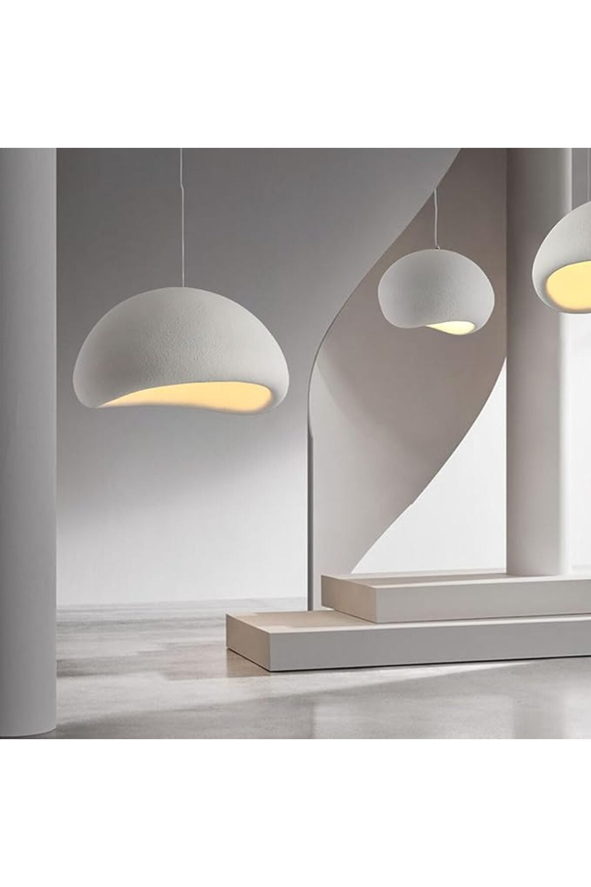 Large Curved White Dome Pendant Light