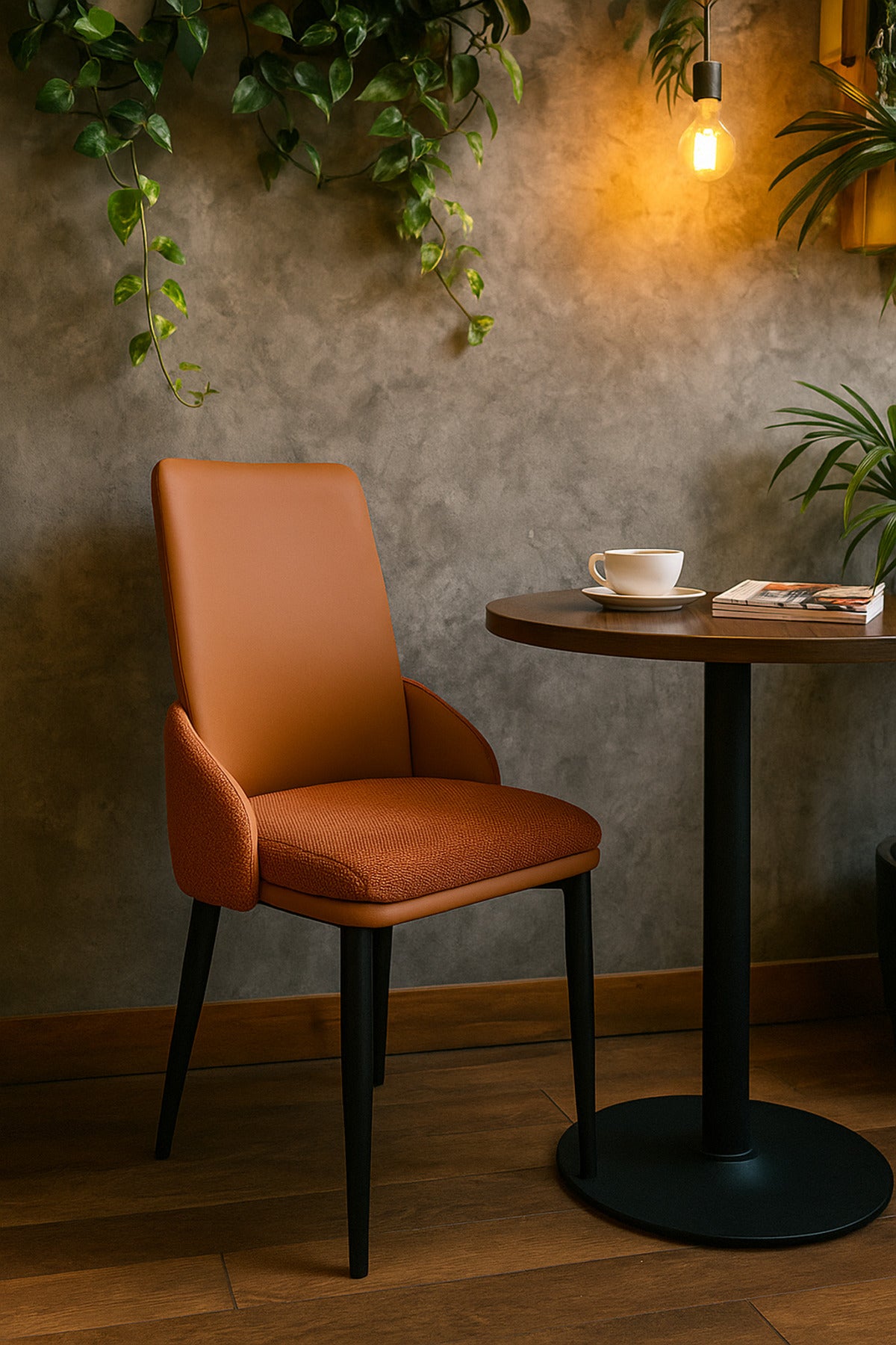 Orange Dining Chair Ð Modern Upholstered Chair with PU Leather Back and Fabric Seat for Dining Room