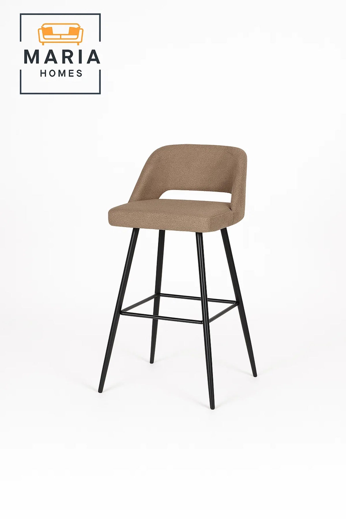 Modern Beige Bar Stool Ð Upholstered High Chair with Black Metal Legs