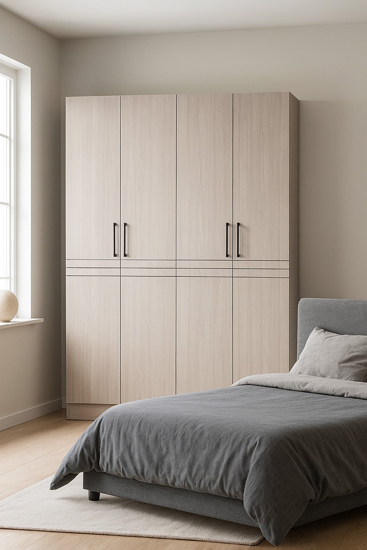 Modern 4-Door Wardrobe with Hanging Rail and Shelves Ð Light Gray 160_54_200 cm