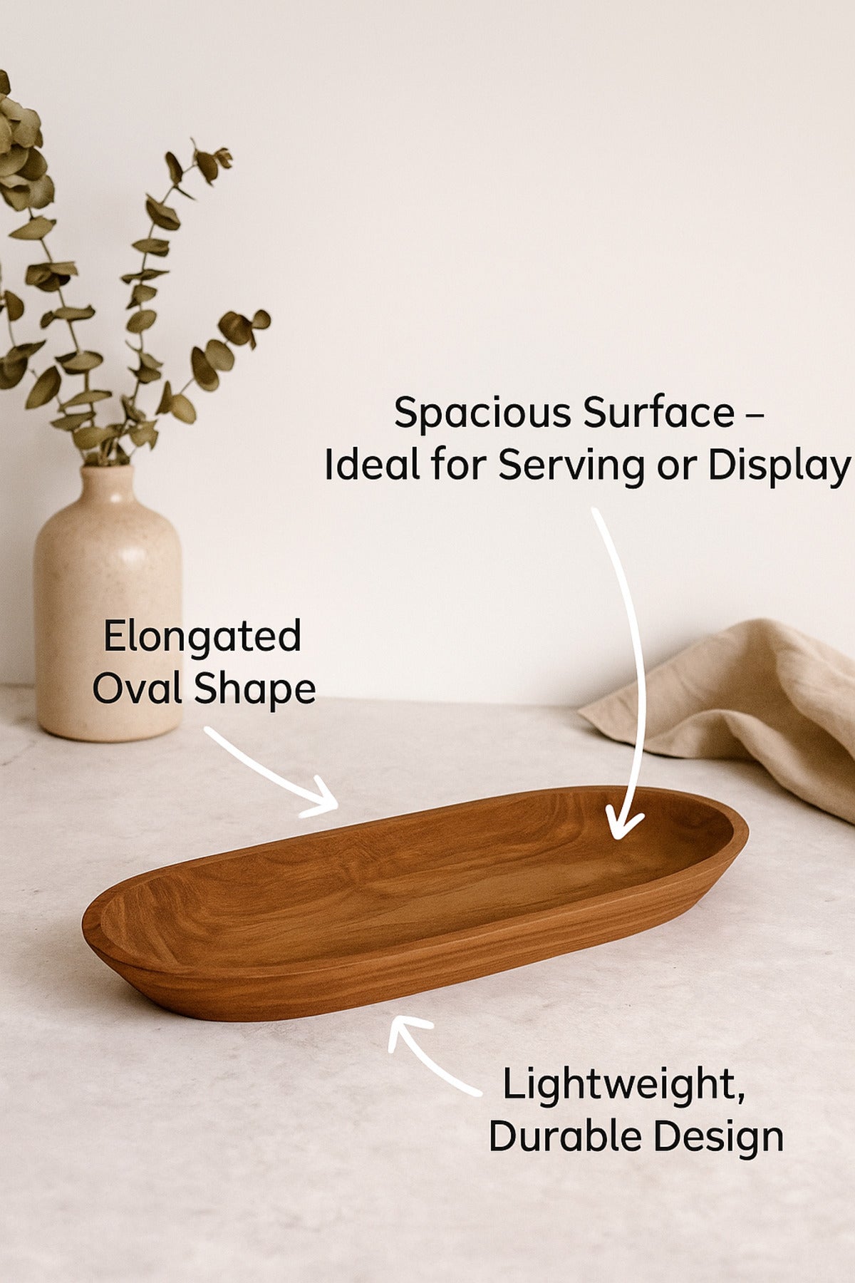 Walnut Wooden Elongated Decorative Tray Ð Modern Table Centerpiece
