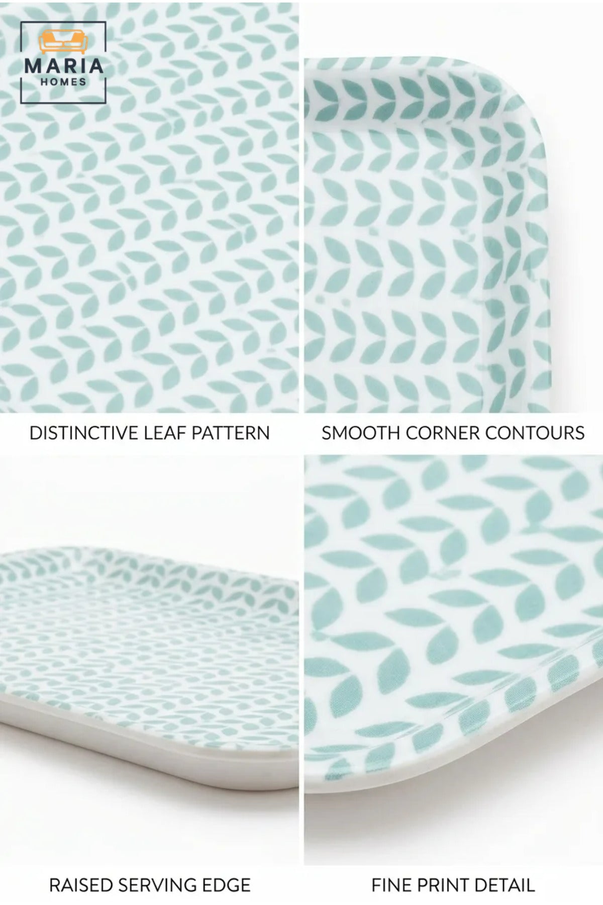 Rectangular Serving Tray with Leaf Pattern, Raised Edges and Rounded Corners, Multipurpose Food Tray for Kitchen, Dining, Café and Restaurant