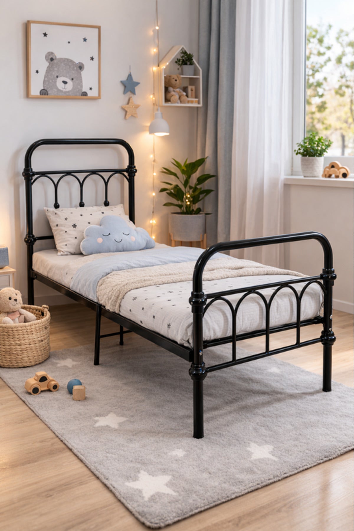 Black Metal Kids Bed Frame black metal kids / Base Headboard