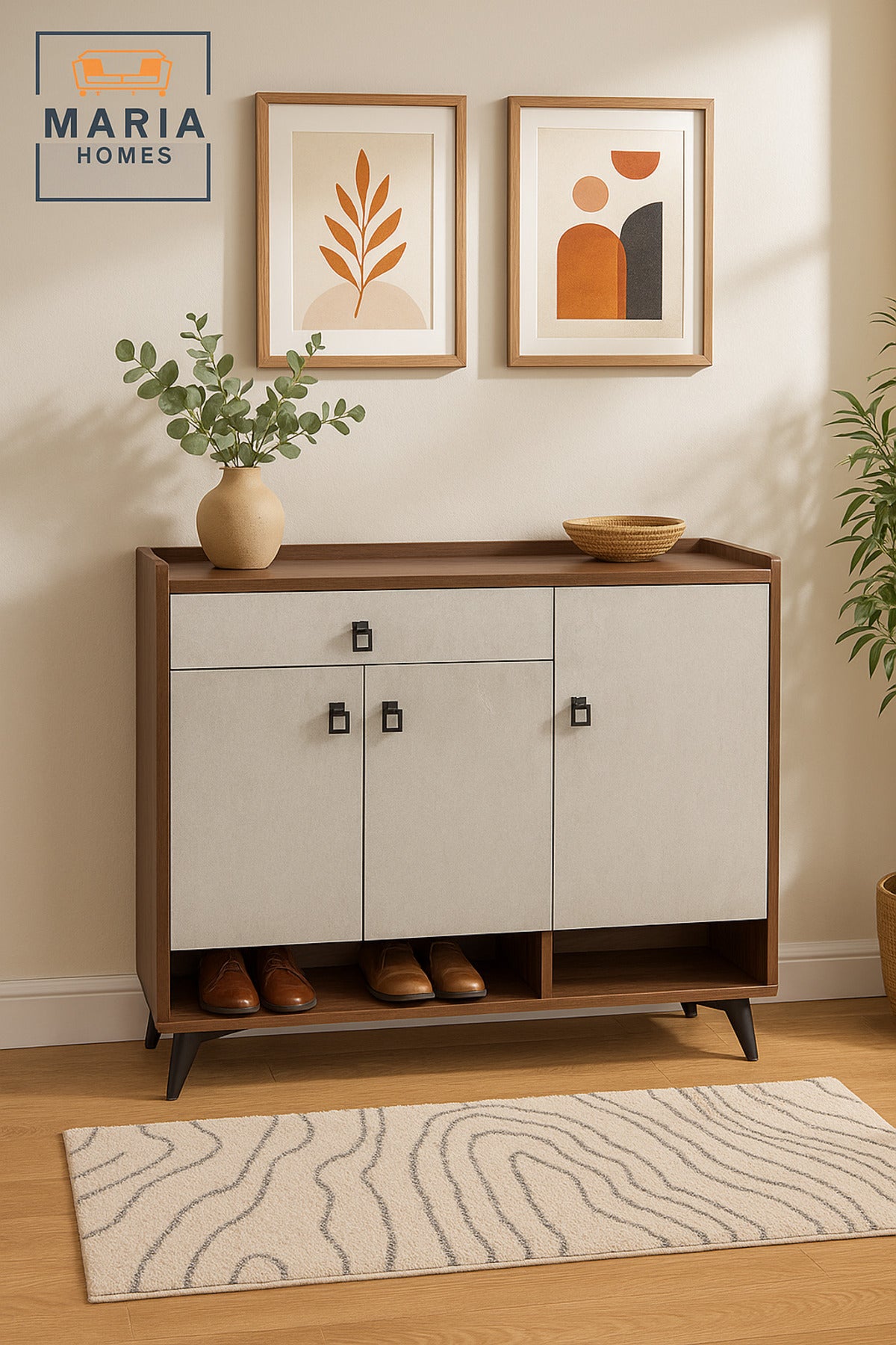Modern Coffee Ash Shoes Cabinet Ð 100_32_100 cm with Dual-Tone Finish and Metal Legs