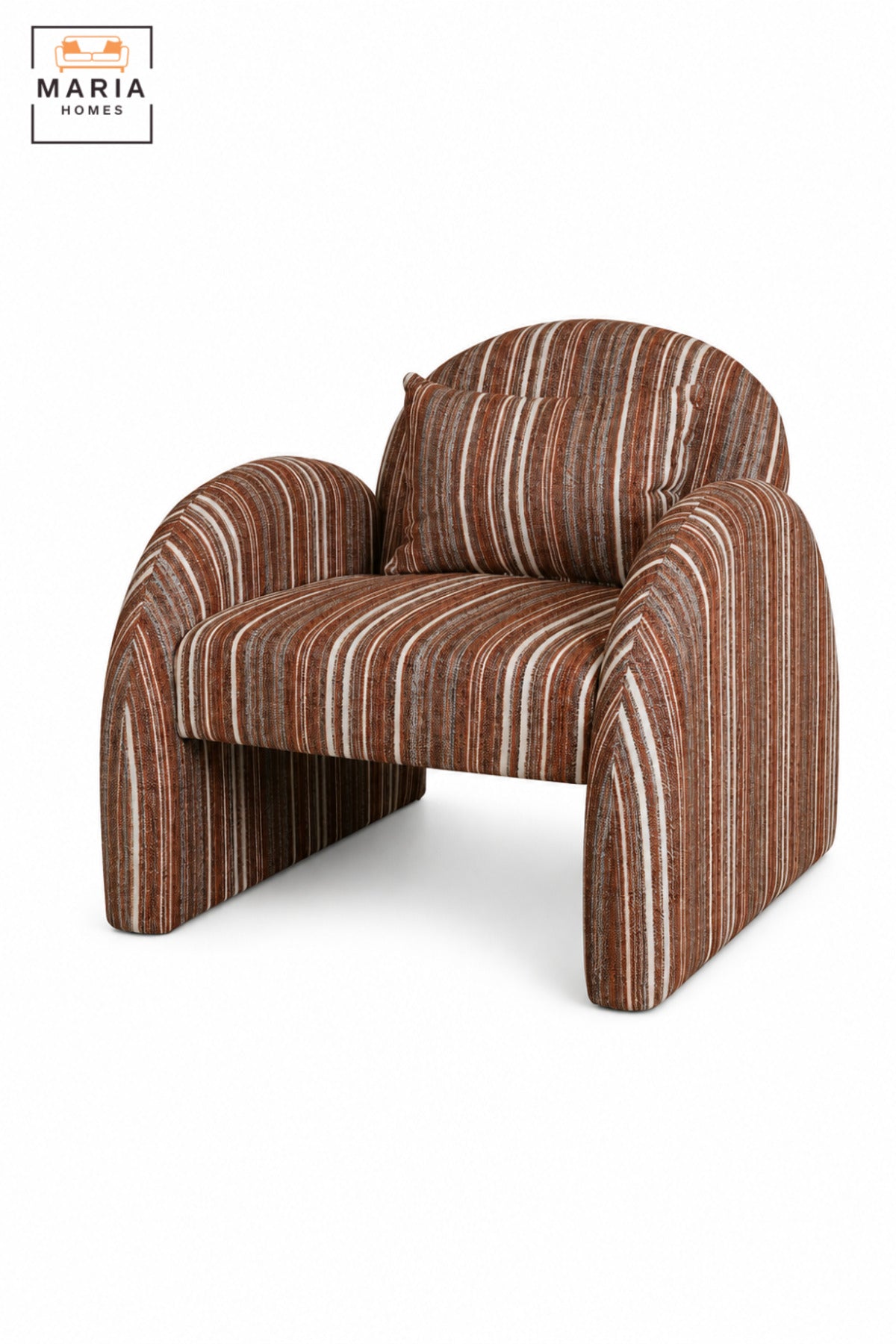 Modern Striped Upholstered Accent Chair with Curved Backrest, Rounded Arms & Cushion | Contemporary Lounge Chair for Living Room, Bedroom & Hotel