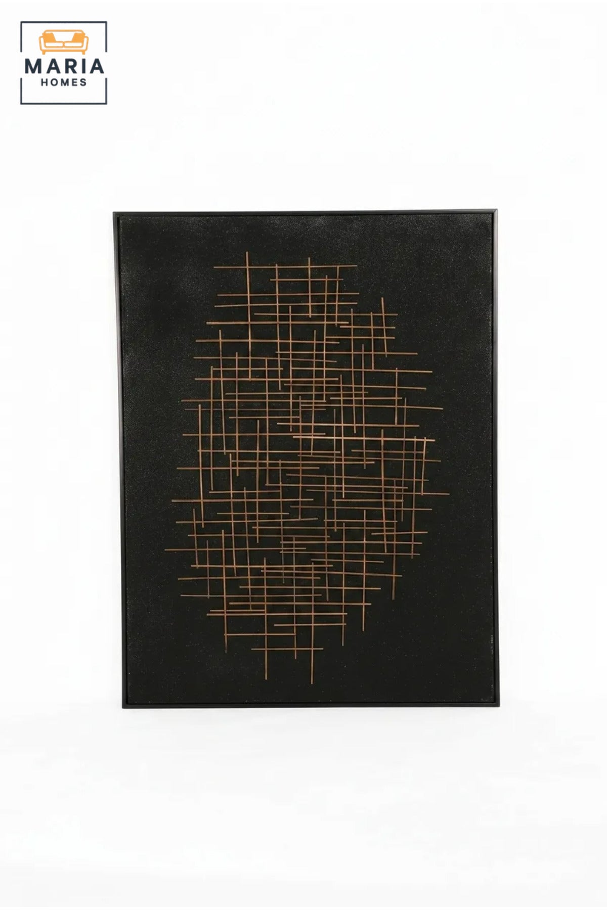 Modern Abstract Wall Art with Slim Black Frame, Gold Linear Geometric Design on Black Canvas for Living Room, Bedroom, Hallway and Office Décor