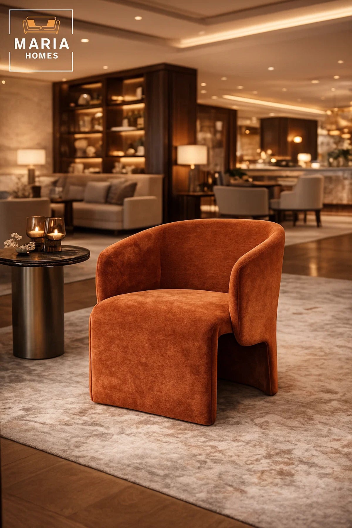Modern Upholstered Lounge Chair Orange Comfortable Accent Armchair